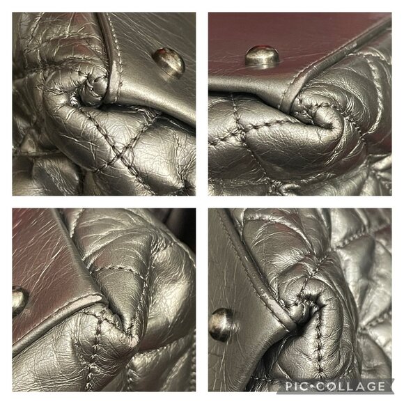 CHANEL Chain Me Tote Silver Metallic Leather CC Quilted Tote Shoulder Bag Pewter - Picture 8 of 11